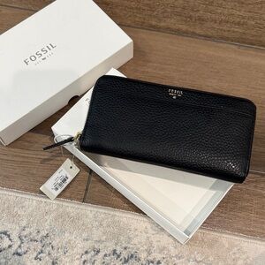 Fossil Black and Gold Zip-Around Wallet